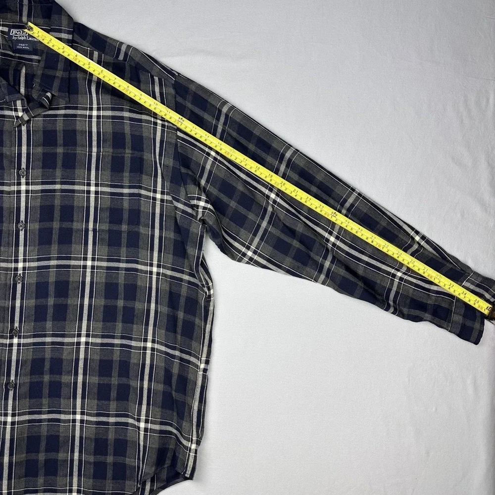 Vintage Polo Ralph Lauren Shirt‎ Men XL Blue Plaid Wool Pratt Button Up Heritage